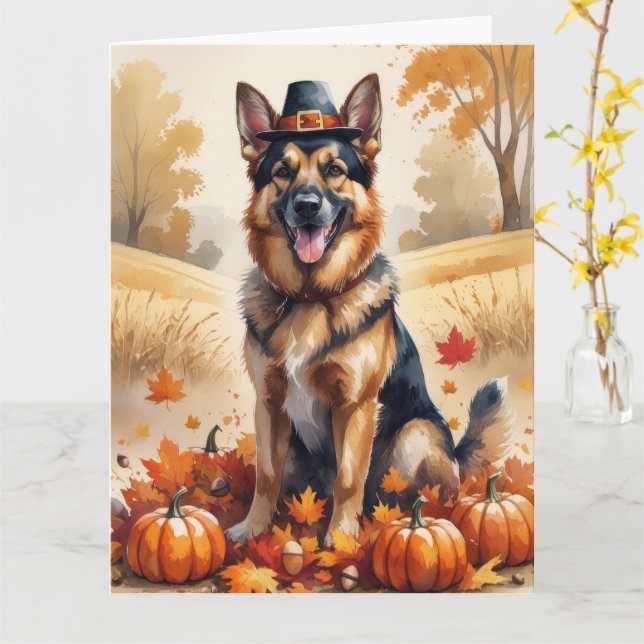 Carte Berger Allemand À L'Automne Feuille L'Art Thanksgi (Fleur jaune)