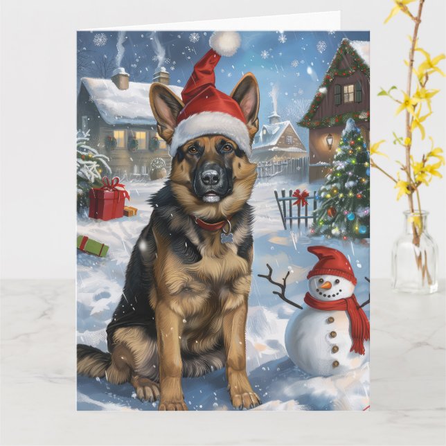 Carte berger allemand hiver Wonderland Noël Joie (Fleur jaune)