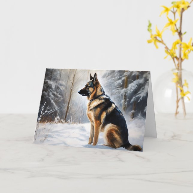 Carte Berger Allemand Laisser Neige Noël (Fleur jaune)