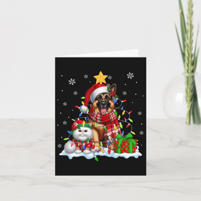 Carte Berger Allemand père Noël Avec Feu De Noël Chat El (Devant)