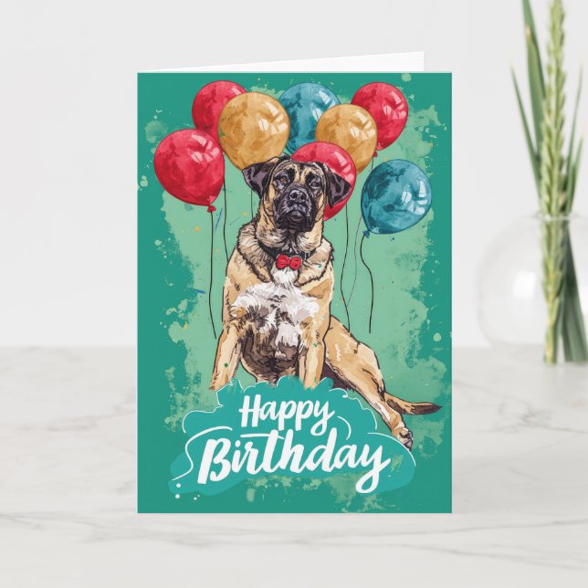 Carte Berger anatolien avec ballons Anniversaire (Devant)