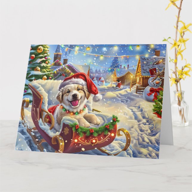 Carte Berger anatolien en Sleigh neige Noël (Fleur jaune)