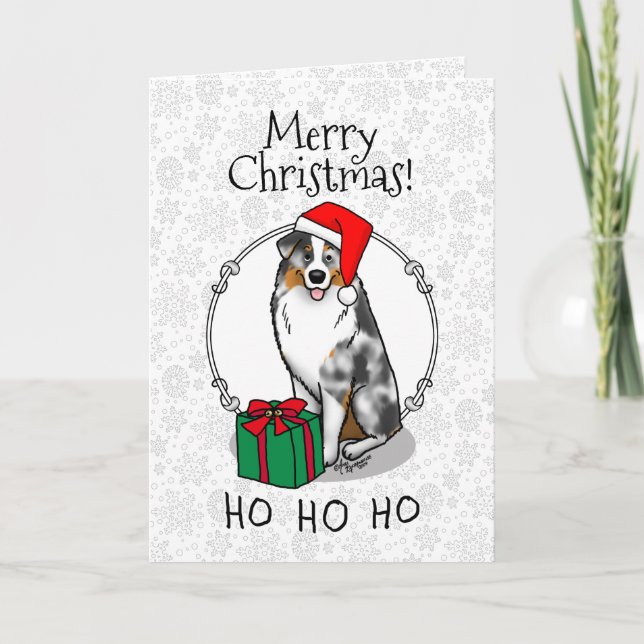 Carte Berger australien de Noël (bleu merle tan/w 1) (Devant)