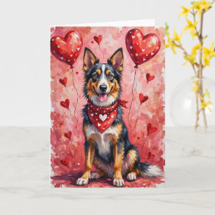 Carte Berger bohémien Saint-Valentin Chien assis avec cœ