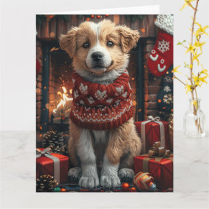 Carte Berger d'Anatolie avec cheminée de cadeaux de Noël
