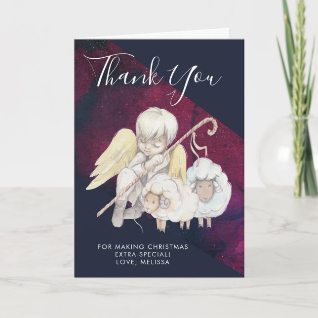 Carte Berger de Noël Ange avec Merci d'agneaux (Devant)