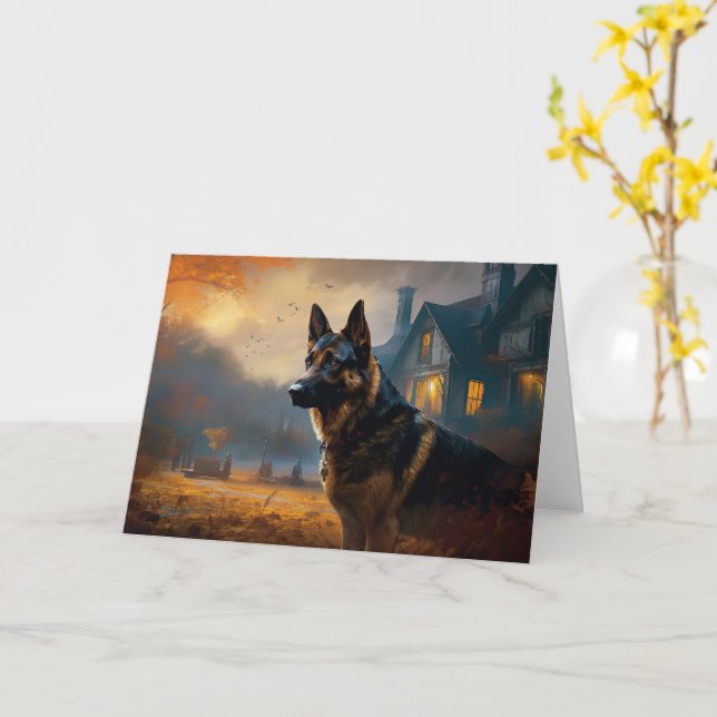 Carte Bergers Allemands Halloween Épouvantable (Fleur jaune)