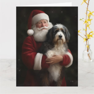 Carte Bernedoodle avec Noël Festif du Père Noël