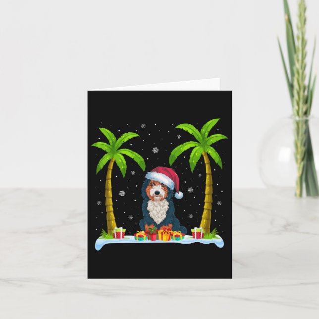 Carte Bernedoodle Chien Santa Hat Palm Tree Beach Noël P (Devant)