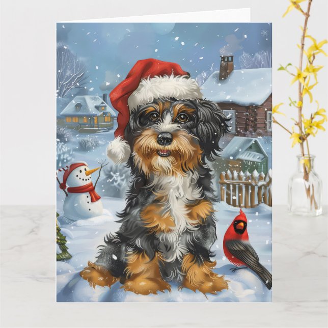 Carte Bernedoodle Chien Winter Wonderland Noël (Fleur jaune)