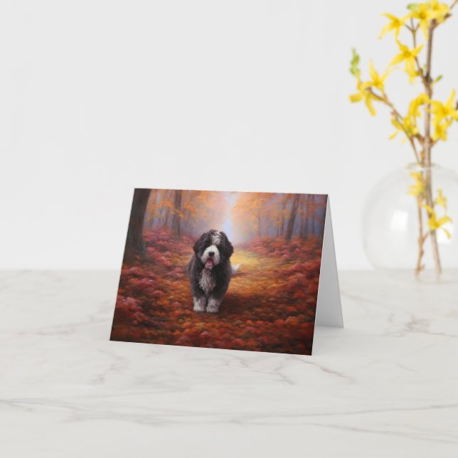 Carte Bernedoodle en automne Leaves automne Inspire (Fleur jaune)