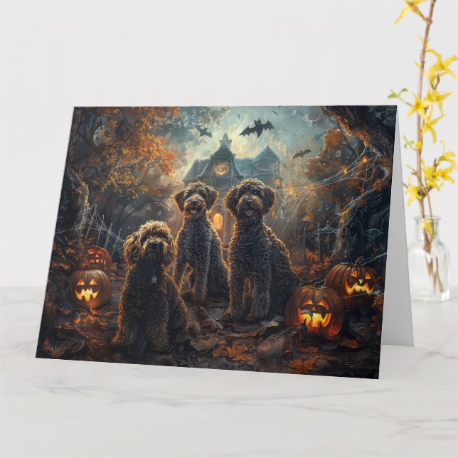 Carte Bernedoodle Halloween nuit chien délice (Fleur jaune)
