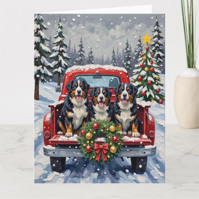 Carte Bernese Mountain Dog Christmas Red Truck Holiday (Devant)