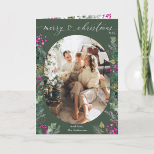 Carte Berries botaniques vertes modernes Photo Noël