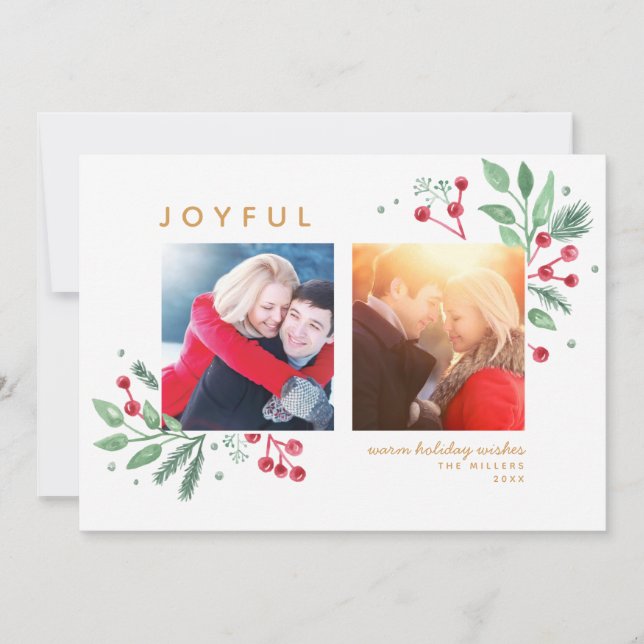 Carte Berries d'hiver verdure Joyeux Noël 2-Photo (Devant)