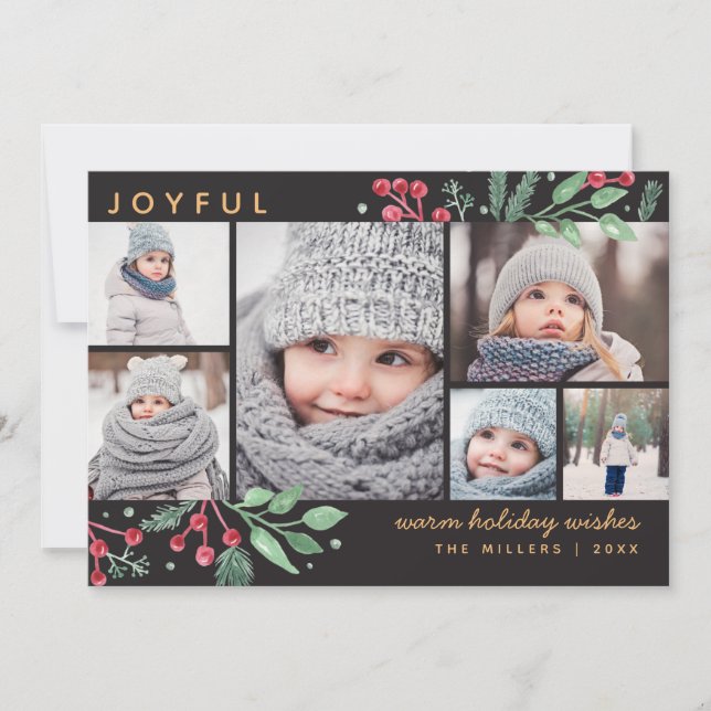 Carte Berries d'hiver Verdure Noël Multi-photo (Devant)