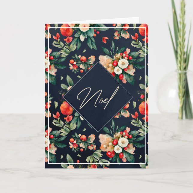 Carte Berries et fleurs élégantes à Noël de la Marine (Devant)