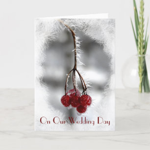 Carte Berries rouges et givre Notre jour de mariage