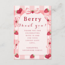 Berry First Birthday Thank You Photo Bow Flat Card