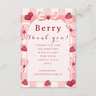 Carte Berry First Birthday Thank You Photo Bow Flat Card