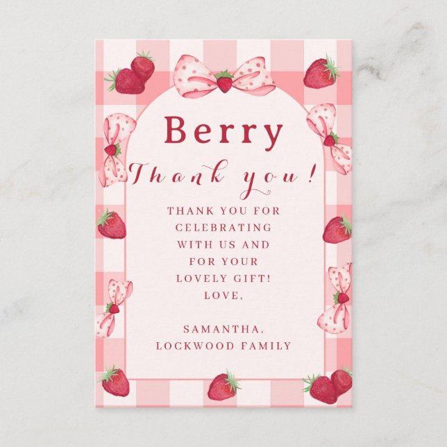 Carte Berry First Birthday Thank You Photo Bow Flat Card (Devant)