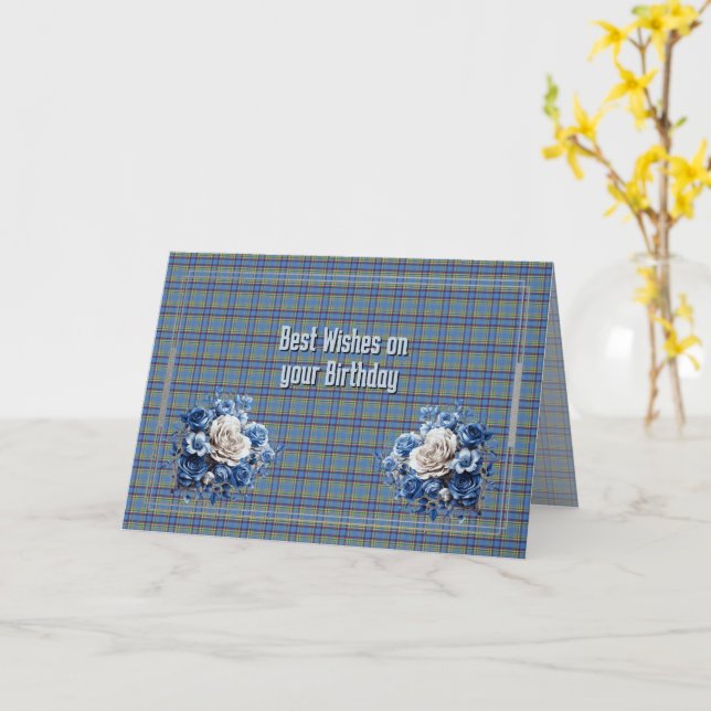 Carte Best Birthday Wishes Yukon Territory Tartan (Fleur jaune)