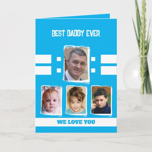 Carte Best daddy 4 photos vous aimez ciel bleu blanc (Devant)