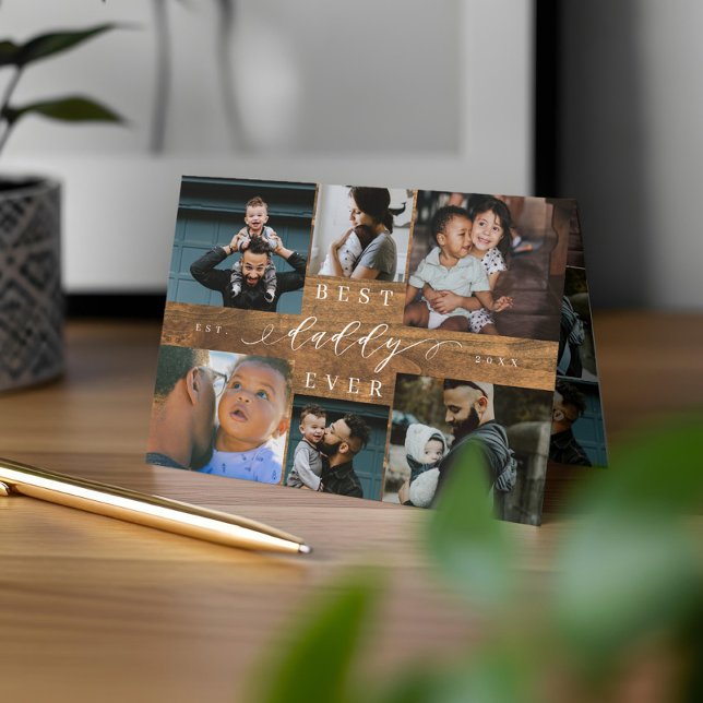 Carte Best Daddy Ever Woodgrain Fête des pères 6 Photo (Best Daddy Ever Woodgrain Father's Day 6 Photo Card)