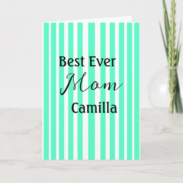 Carte Best ever mom green stripped pattern pastel neon  (Devant)