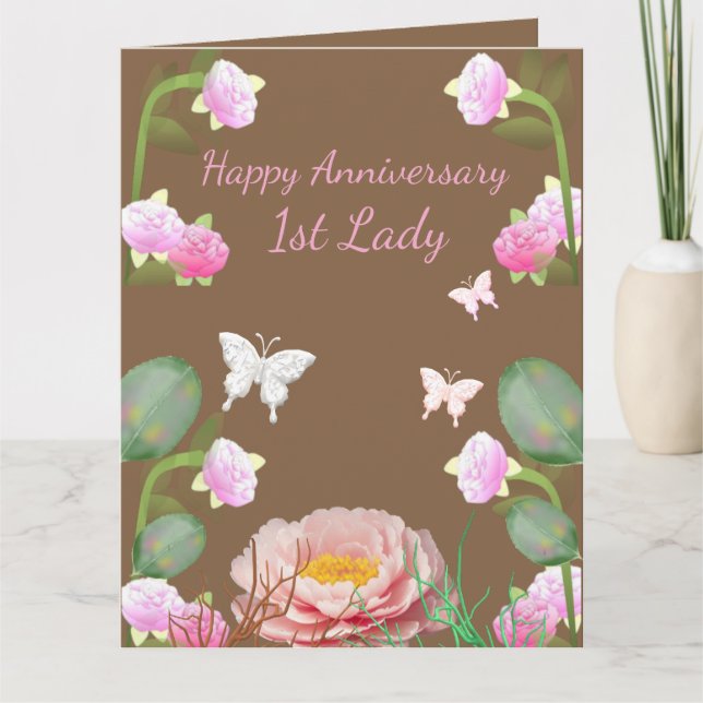 Carte Beurre floral rose du jardin 1er anniversaire de l (Devant)