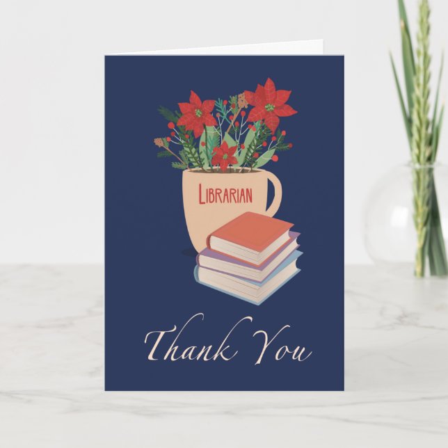 Carte Bibliothécaire Merci Noël Poinsettias (Devant)