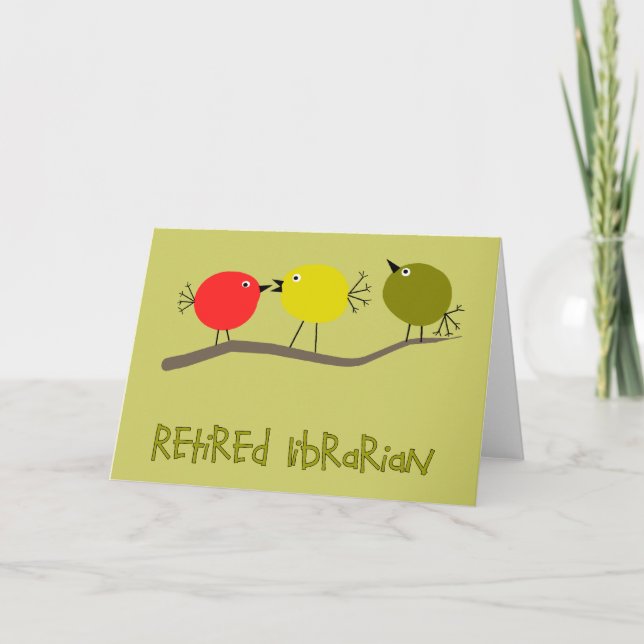 Carte Bibliothécaire retraitée Reto Birds Design Cadeaux (Devant)