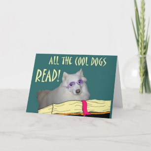 Carte Bibliothèque - Samoyed - Chiens Cool Lire l'alphab