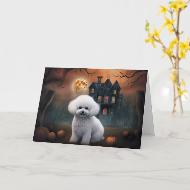 Carte Bichon frisé Halloween épouvantable (Fleur jaune)