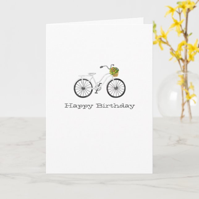 Carte Bicycle blanc Joyeux NOM d'anniversaire Panier à f (Fleur jaune)