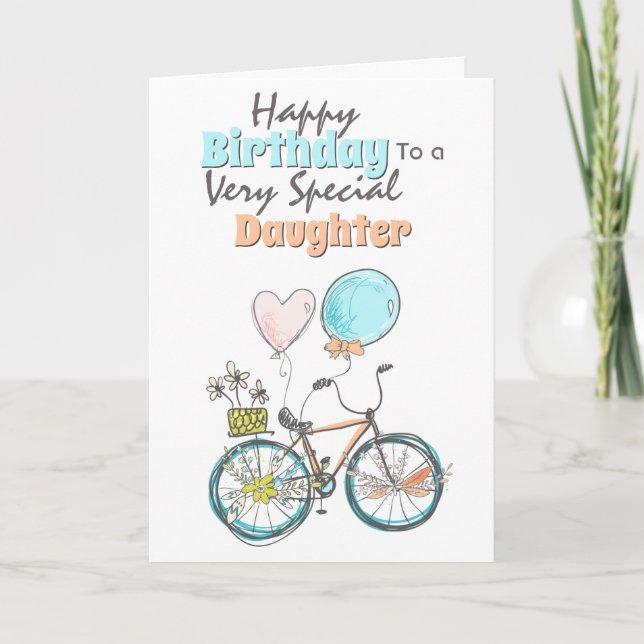 Carte Bicyclette floral panier whimsal ballon anniversai (Devant)