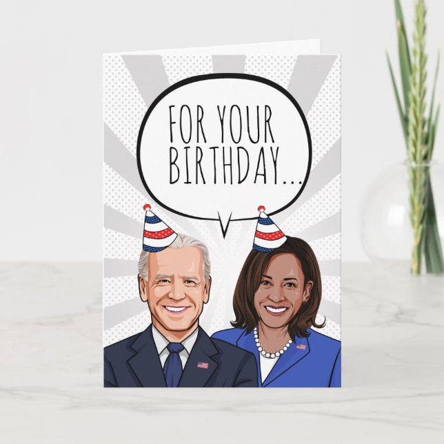 Carte BIDEN HARRIS ANNIVERSAIRE : Nous à la Maison Blanc (Devant)