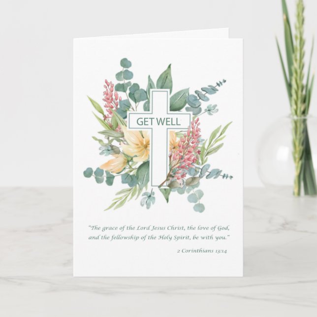 Carte Bien Religieux Cross Fleurs sauvages d'aquarelle (Devant)