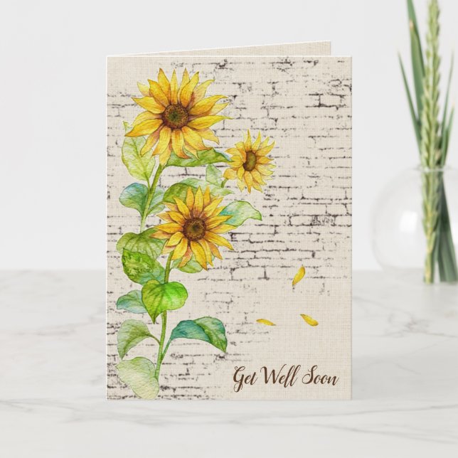 Carte Bien Se Bien Bientôt Bouquet De Tournesol Sur Briq (Devant)