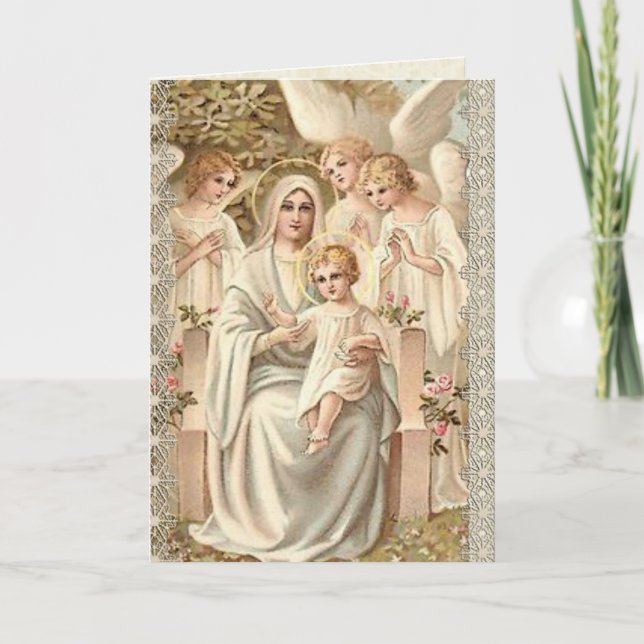Carte Bienheureuse Mère avec Bébé Jésus Anges d'annivers (Devant)