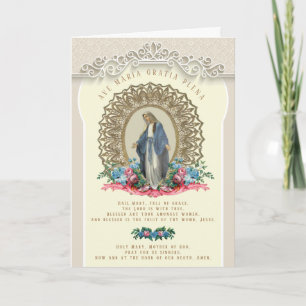 Carte Bienheureuse Vierge Hail Marie Vintage Florale cat