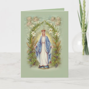 Carte Bienheureuse Vierge Marie Anges et fleurs catholiq