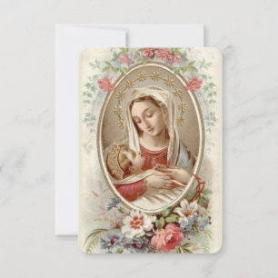 Carte Bienheureuse Vierge Marie avec Bébé Jésus & Fleurs