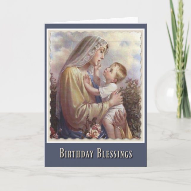 Carte Bienheureuse Vierge Marie Enfant Jésus Roses (Devant)