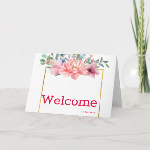 Carte Bienvenue À L'Équipe Flore Floral Black & White Vo
