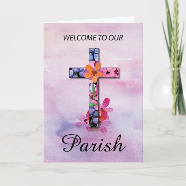 Carte Bienvenue à nos fleurs d'aquarelle de Parish Cross (Devant)