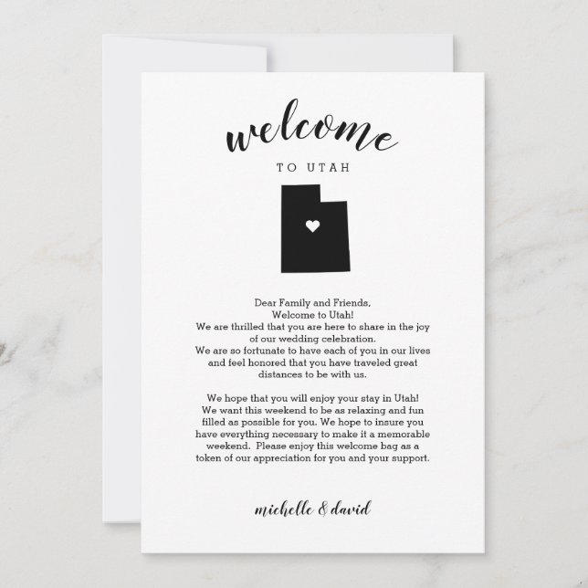 Carte Bienvenue à Utah | Lettre Mariage et itinéraire (Devant)