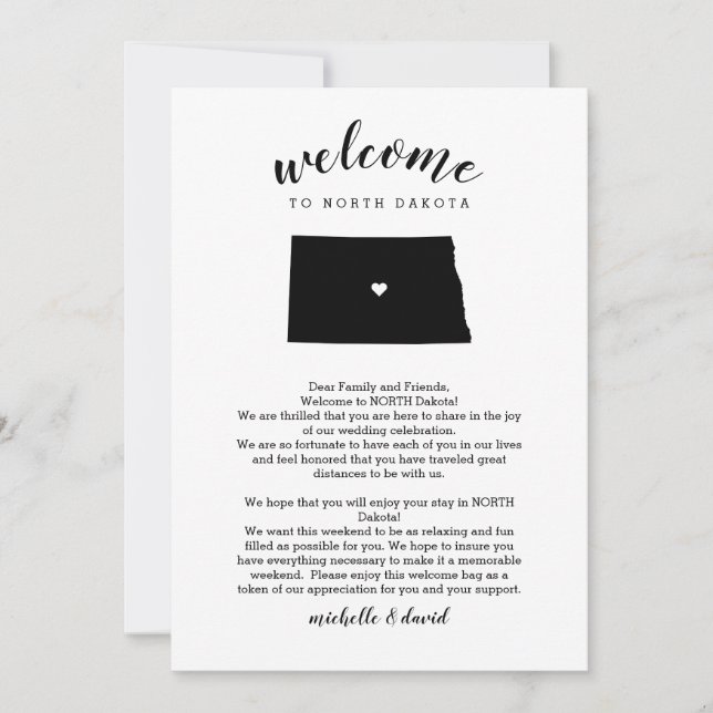 Carte Bienvenue au Dakota du NORD Lettre Mariage Itinéra (Devant)