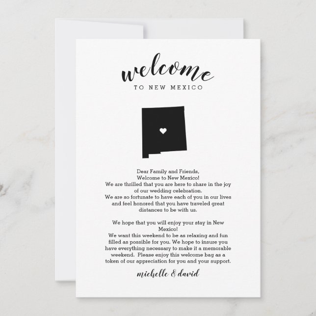 Carte Bienvenue au Nouveau-Mexique | Lettre de mariage e (Devant)