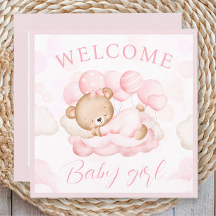 Carte Bienvenue Baby Girl Name Personnalisé Pink Bear Ca